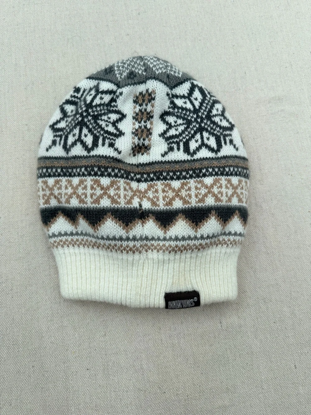 Muk Luks Knit Beanie — Ivory, Gray & Tan